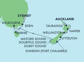 Visiting: Tauranga, Napier, Wellington, Lyttleton, Dunedin, Cruise...