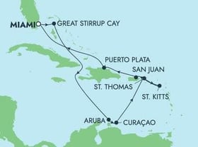 Visiting: Great Stirrup Cay, Oranjestad, Willemstad, St Thomas,...