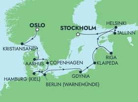 Visiting: Kristiansand, Aarhus, Copenhagen, Hamburg (Kiel),...