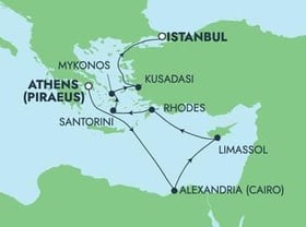 Visiting: Santorini Island, Alexandria Cairo, Limassol, Rhodes,...