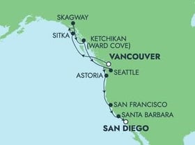 Visiting: Sitka, Skagway, Ketchikan (Ward Cove), Seattle, Astoria,...