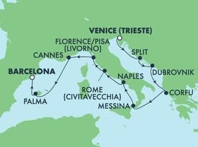 Visiting: Split, Dubrovnik, Corfu, Messina, Naples Pompeii,...