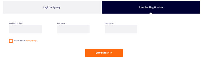 MSC Cruises login - Web check in - Screen where to Manage my Booking Number