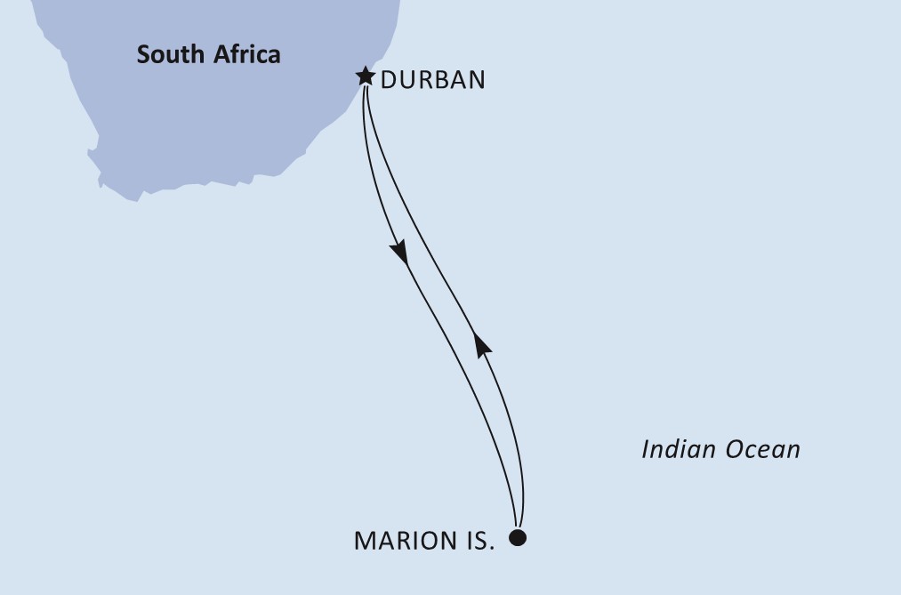 Map of the Birdlife South Africa cruise to Marion Island