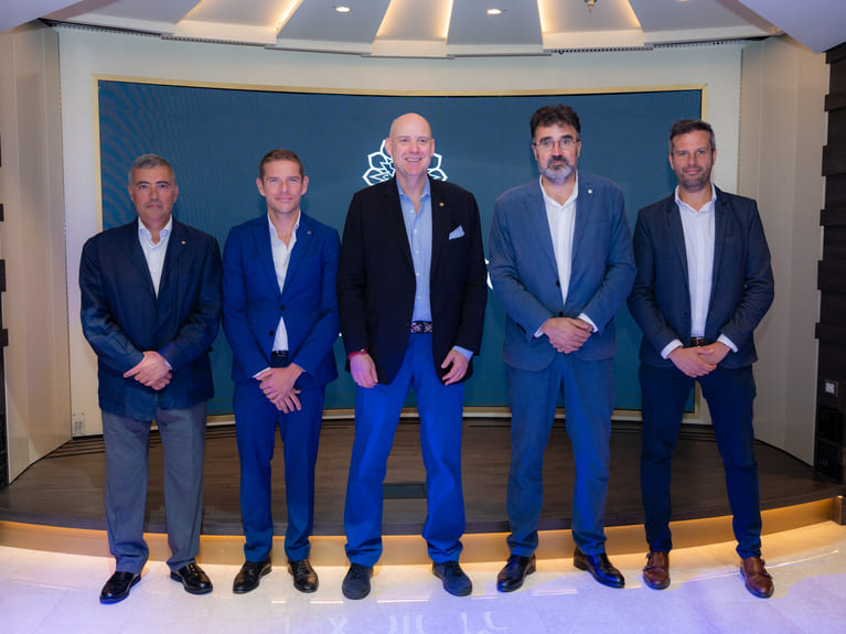 Salvador Richart/ Fernando Pacheco / Michael Ungerer / Lluis Salvado / Javier Rodriguez at the Barcelona cruise port Cruise Terminal. Welcoming Explora Journey new ship