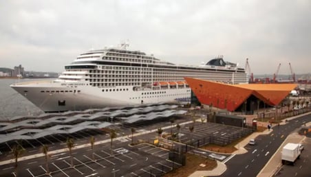 MSC Orchestra next to the new cruise terminal in Durban | 700 x 400