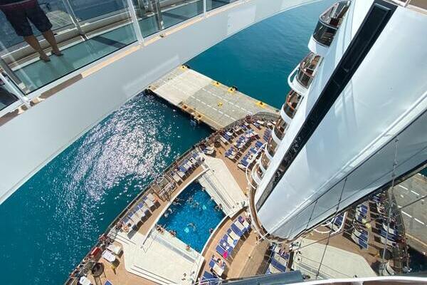 Plunge pool at the back onboard MSC Seaside ,  - view from our cabin, on deck 14, on the first day just after getting our luggage on the first day at embarkation day