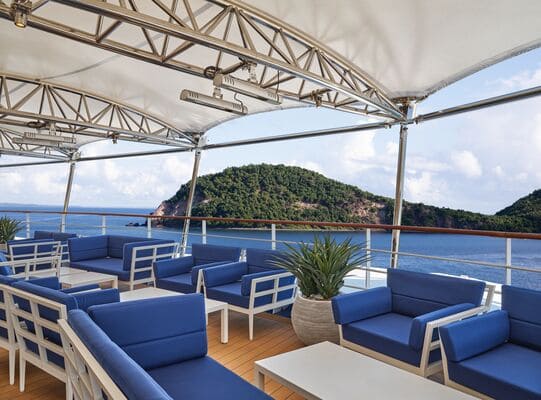 Terrace of the Panorama Lounge onboard the Silver Moon. Silver moon that is on an itinerary from Barcelona to explore the city of Athens Piraeus 