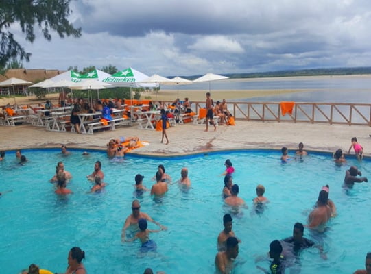 Pool Party in Pomene Lodge on Pomene Archipelago in Mozambique on a 4 night cruise form Durban