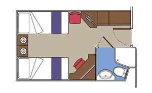 Inside Cabin showing two twin bed on the MSC Sinfonia - layout