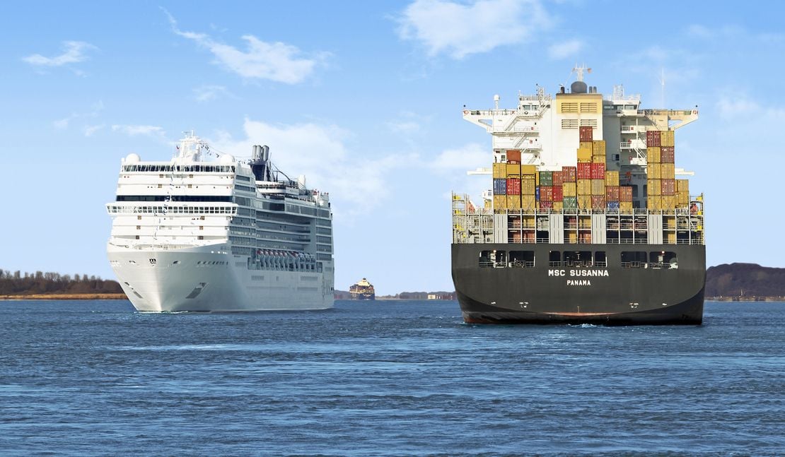 MSC Magnifica and MSC Susanna crossing each other. MSC the second biggest maritime transport company.