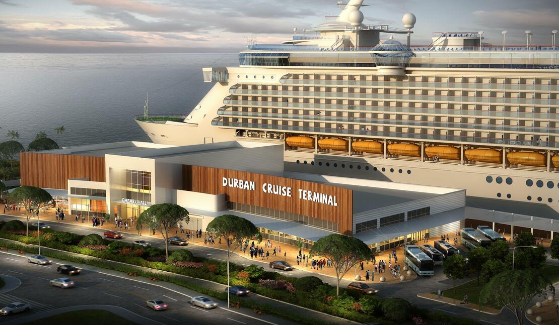 Rendering of the new Durban Cruise terminal opening for the 2021/2022 South African local season with MSC Orchestra