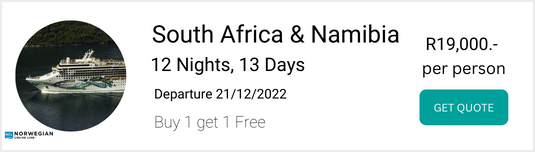 NCL - 12 Nights, 13 days cruise in South Africa and Namibia, departure on the 21/12/2022 for 19k per person
