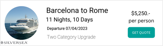Silversea Barcelona to Rome - 11 Nights departure on the 07/04/2023 for USD5,250 per person