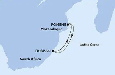 Second most popular South African Cruise is the 4 nights to the African Paradise of Pomene Mozambique on an MSC Cruise Ship - MSC South Africa Cruise