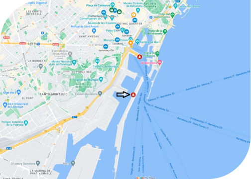 Image of the map where MSC Cruises dock in Barcelona