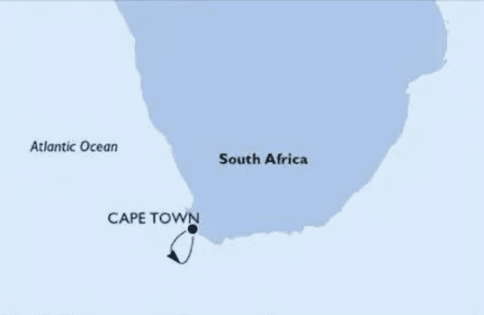 2D map of the 2 nights cruise from Cape Town on MSC Cruises. Leave Table Mountain and the port of Cape town for a fun adventure at sea