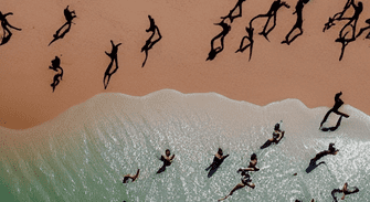 Arial photography of a group of cruise traveller on the sandy island situated very close to Inhaca island in the Maputo bay