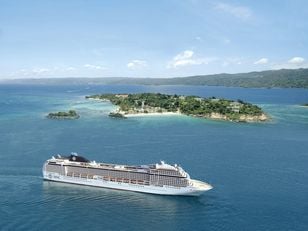Sister Ship to MSC Musica MSC Orchestra cruising in the Caribbean Sea
