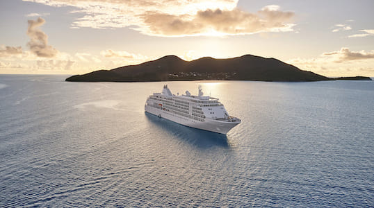 Drone view of the Silver Whisper in the Caribbeans