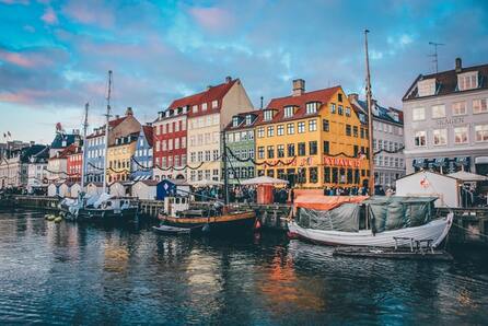 Sailing boats in Nyhavn, København, Copenhagen, Denmark on a cruise to Northern Europe